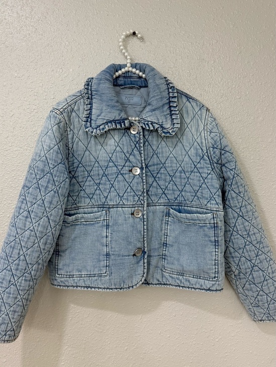 Blank NYC Jackets & Blazers - BLANKNYC Quilted Denim Jacket Women’s S Light Wash Ruffle Collar Cotton Puffer